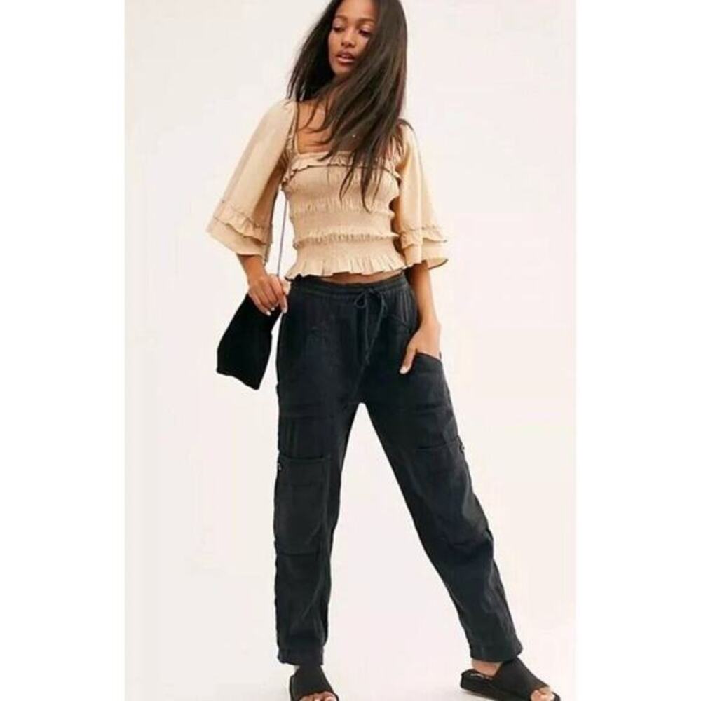 Free People Washed Black Feelin Good Utility Pants